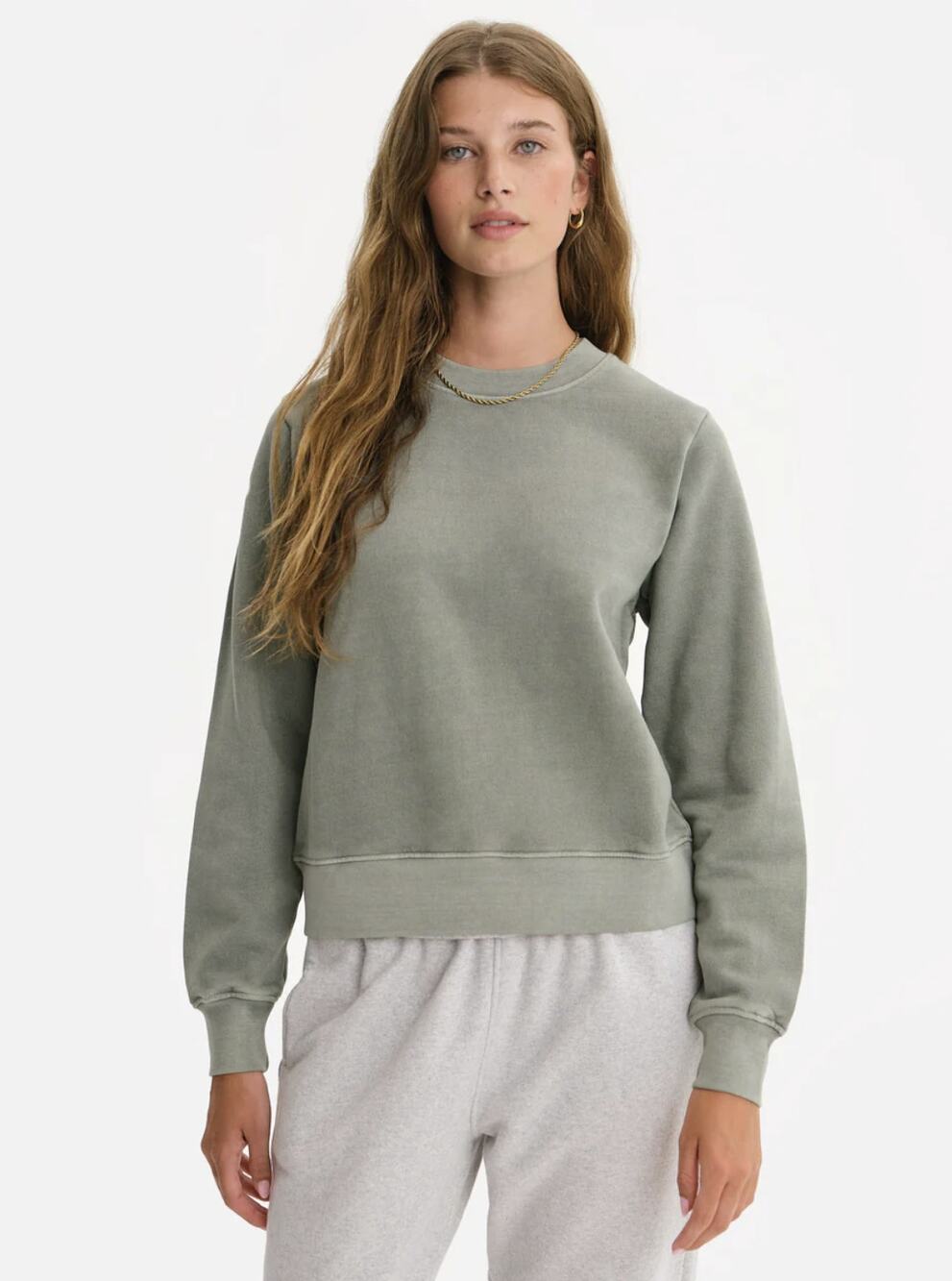 MATE the Label Organic Fleece Shrunken Crew Neck Sweatshirt Forest Medium Casual